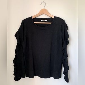Farrow Ruffle Embellished Sleeve Sweater Black